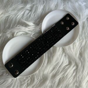 Sparkly black button snap wrist statement bracelet